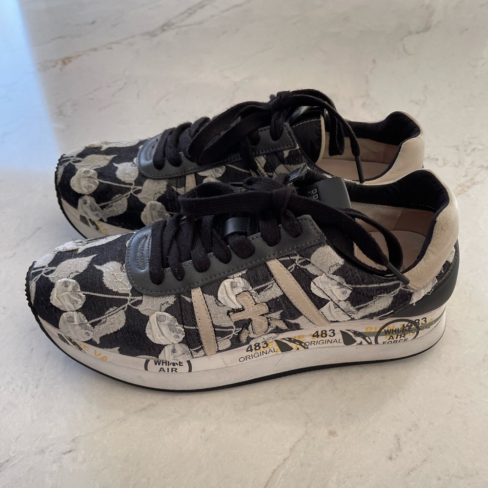 PREMIATA "Conny" Women's Black and White Patterned Sneakers - Size 38/8US
